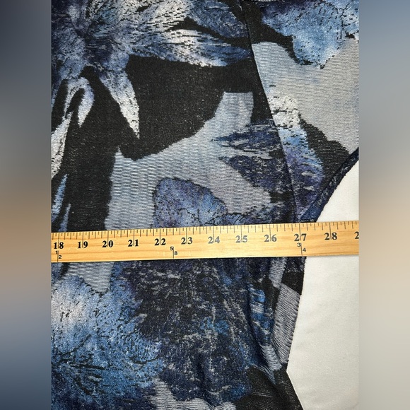 Chico's Knit Jacquard Duster Open Front Cardigan XXL Blue Burnout Knit Elbow SLV - Picture 9 of 11